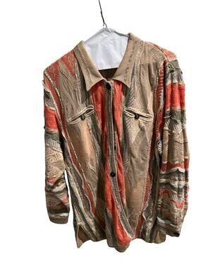 Vintage COOGI Australia Cardigan Medium 3D Knit Cotton Collared Button Front